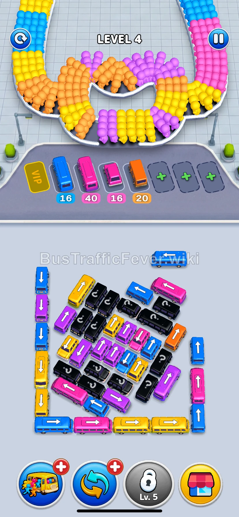 Bus Traffic Fever level 4 gameplay board