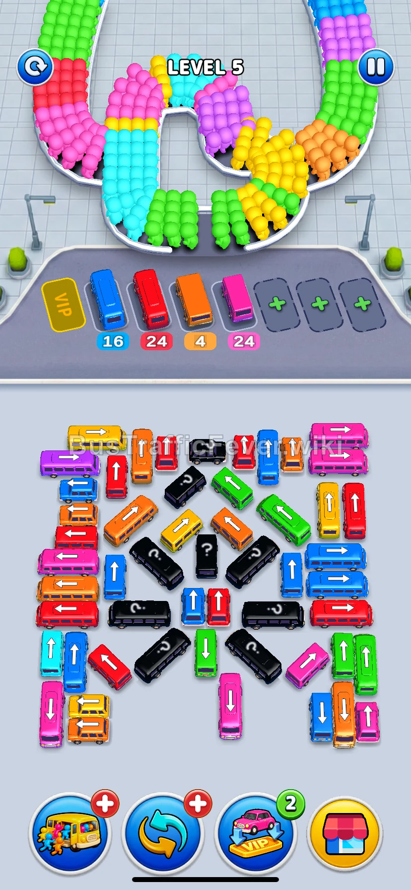 Bus Traffic Fever level 5 gameplay board